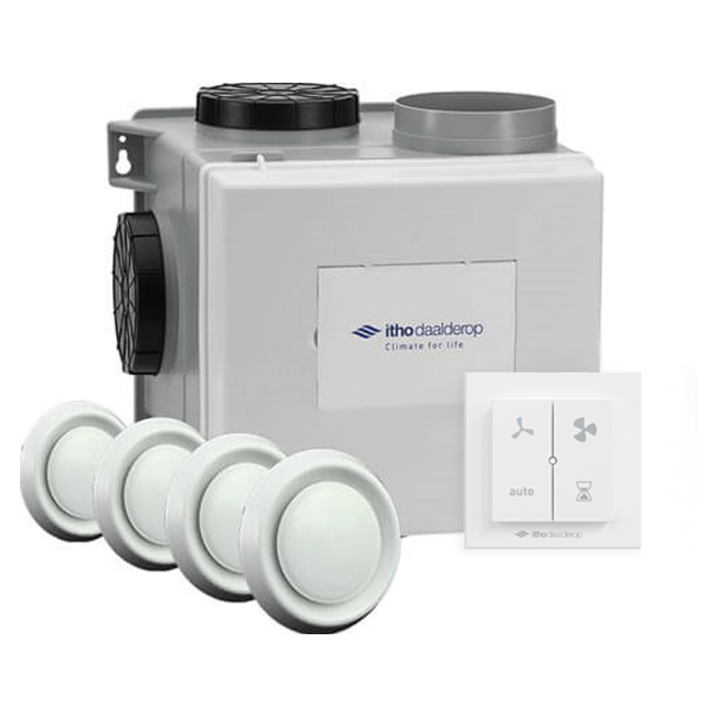 Itho Daalderop CVE-S eco fan ventilator box alles-in-1 pakket HP 415m3/h + vochtsensor + RFT-N auto + 4 ventielen - perilex stekker