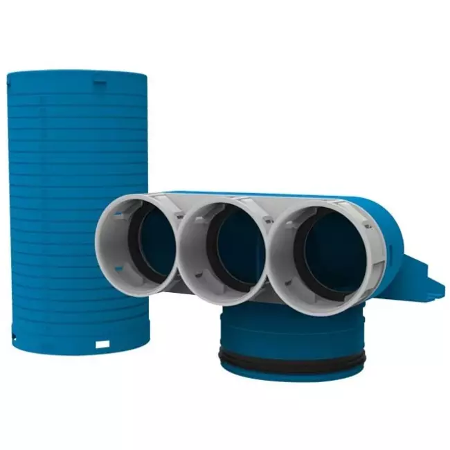 Vent-Axia Uniflexplus ventielcollector 3 x Ø69mm met speciedeksel Ø125mm H=250  90° (lang)