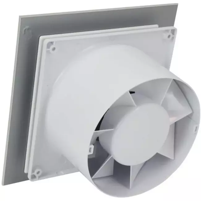 Badkamer ventilator Ø 100 mm met timer - glazen front satijn zilver