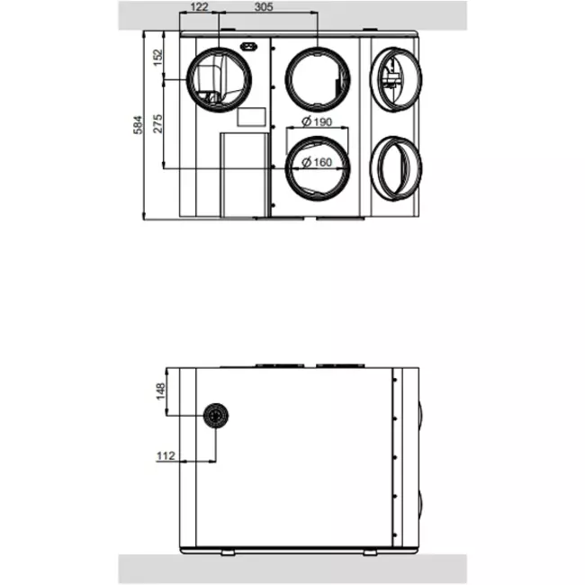 Duco WTW DucoBox Energy 325 1ZH - 1 zone sturing met heater - rechts - 325 m³/h