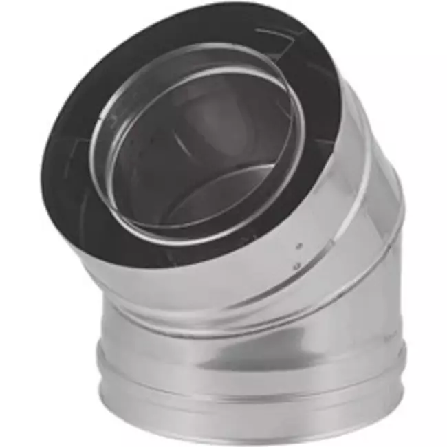 Concentrische diameter 130 - 200 mm bocht 45 gr I316L/I304 (D0,5/0,6) (incl. afdichtingsrubbers binnenbuis)