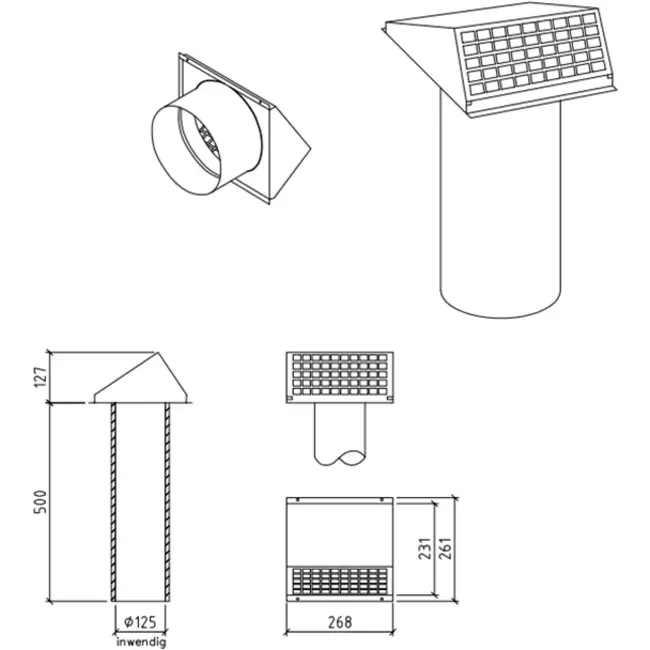 Thermoduct geveldoorvoer 125 mm