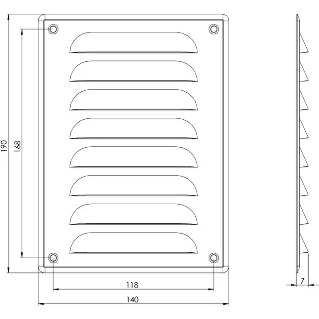 Metalen ventilatierooster vierkant 140x190 mm koper - MR1419Cu