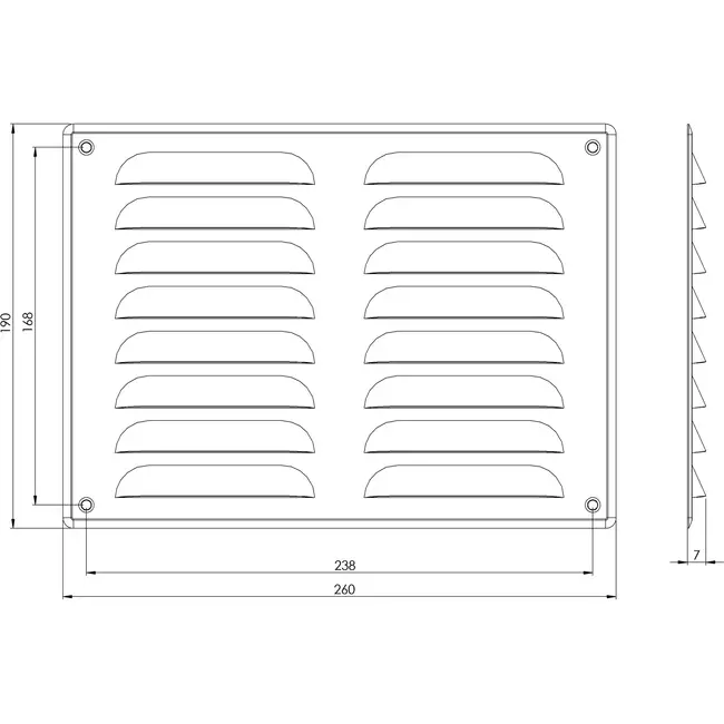 Metalen ventilatierooster vierkant 260x190 mm rvs - MR2619i