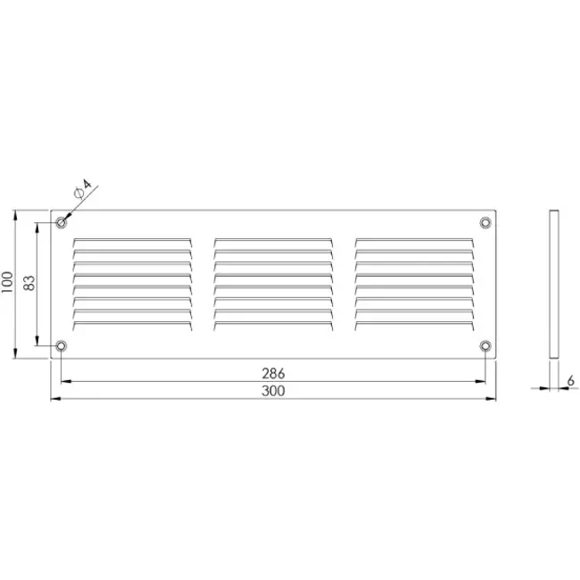 Metalen rechthoekige sleuf rooster 300x100 wit - MR3010