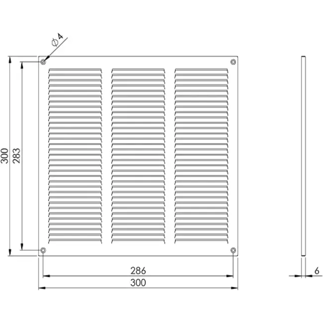 Metalen rooster 300x300mm wit - MR3030