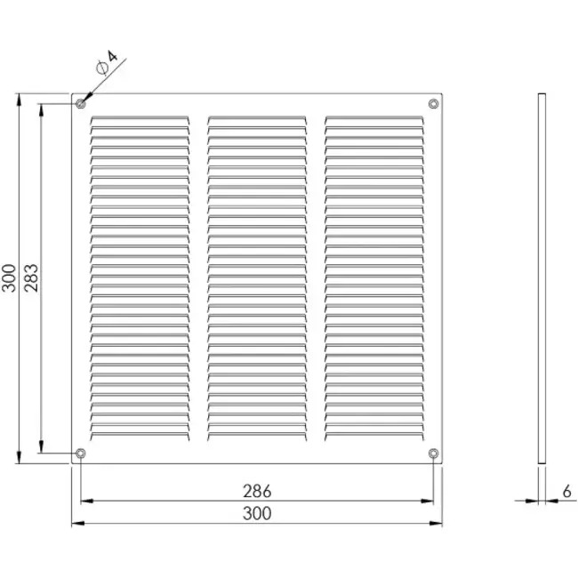 Metalen rooster 300x300mm wit - MR3030