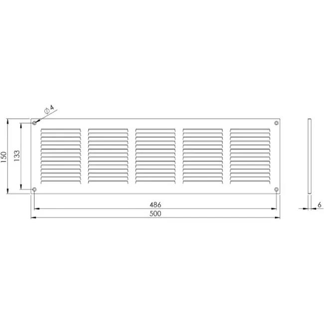 Metalen rooster 500x150mm wit - MR5015