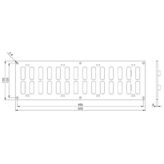 Metalen rooster verstelbaar 500x150 zwart - MR5015RM - RAL9005