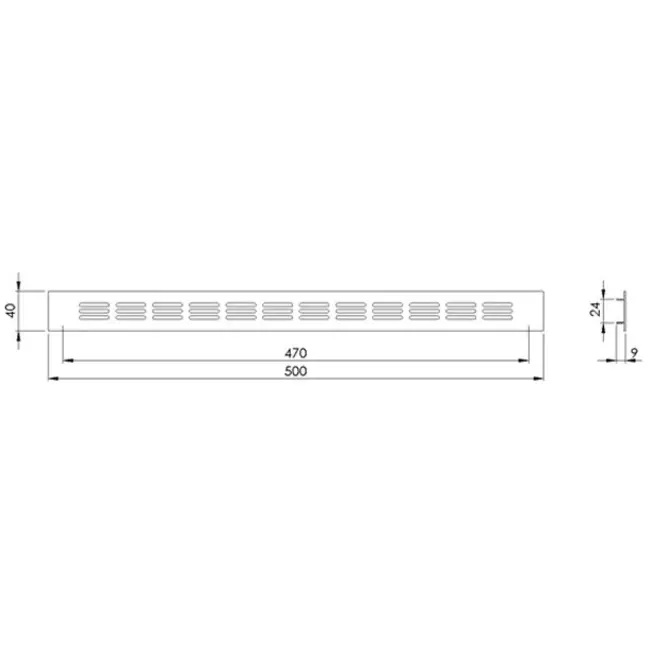 Plintrooster aluminium - zilver L=500mm x H=40mm - RA450S