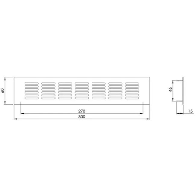 Plintrooster aluminium - zilver L=300mm x H=60mm -RA630S