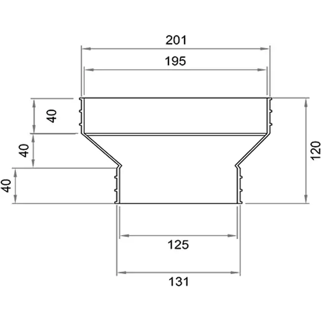 Wavin Ventiza verloop PVC ovaal 195x80 mm naar 125 mm excentrisch M/S