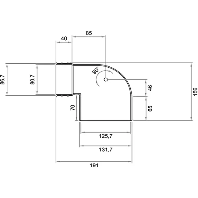 Wavin Ventiza eindstuk 90 graden PVC ovaal 195x80x70 mm met diameter 125 mm M/M