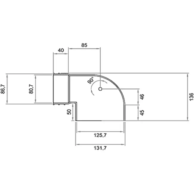 Wavin Ventiza eindstuk 90 graden PVC rond 125x80x50 mm M/M