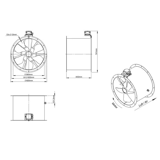 Axiaal 560 mm kanaalventilator - AL 560 D4 01 CFG