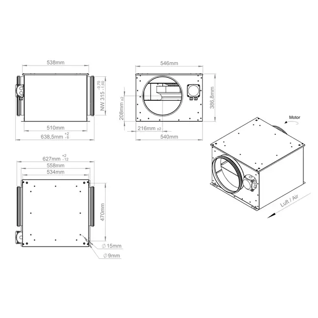 Buisventilator 315mm geïsoleerd - ISOR 315 EC K 01