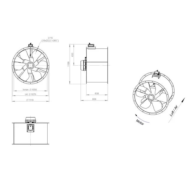 Axiaal 1000 mm kanaalventilator - AL 1000 D6 03 CFG