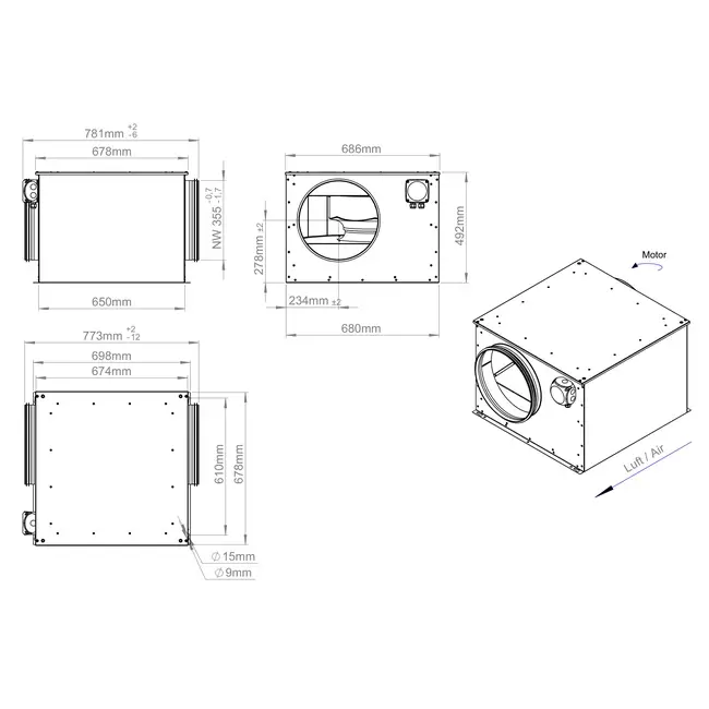 Buisventilator 355mm geïsoleerd - ISOR 355 EC K 01