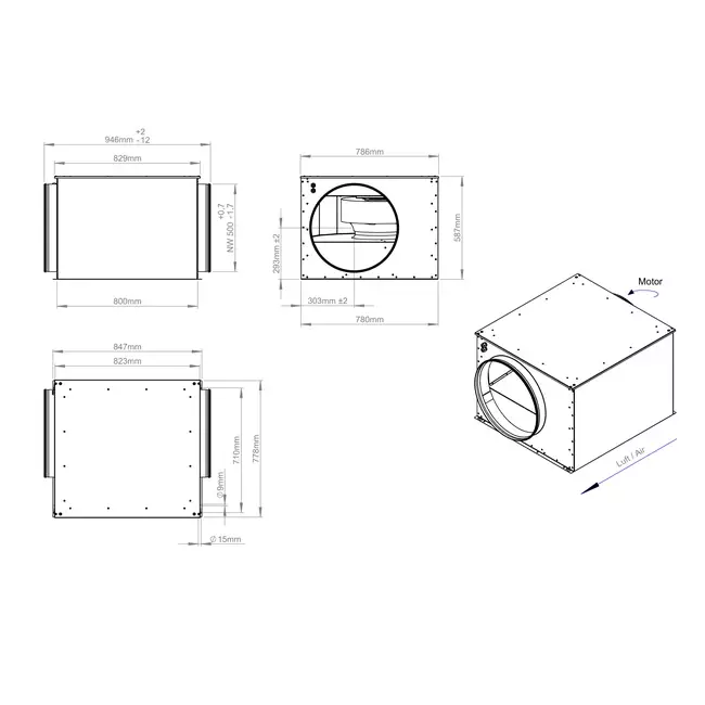 Buisventilator 500mm geïsoleerd - ISOR 500 EC K 01