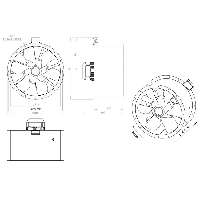 Axiaal 710 mm kanaalventilator rookgas F300- AL 710 D4 F3 01 CFG