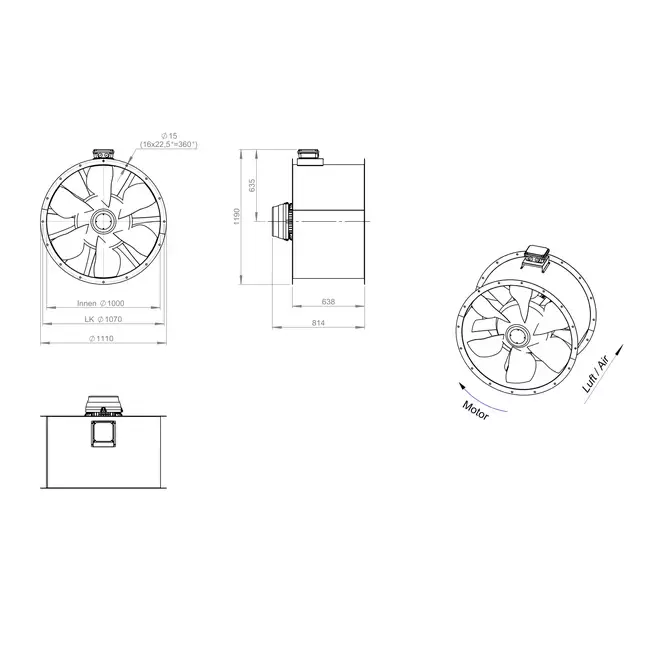 Axiaal 1000 mm kanaalventilator rookgas F300- AL 1000 D4 F3 02 CFG