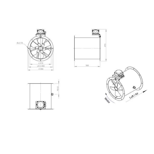 Axiaal 315 mm kanaalventilator - AL 315 D2 03 CFG