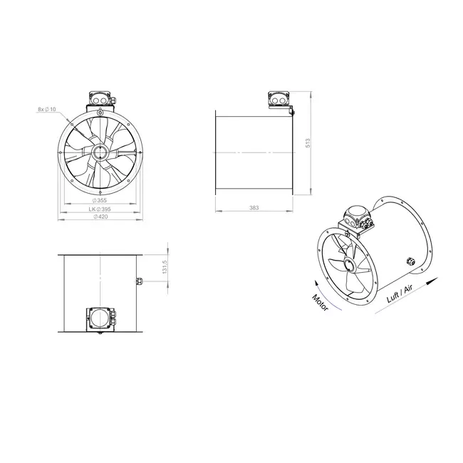 Axiaal 355 mm kanaalventilator - AL 355 D42U 02 CFG