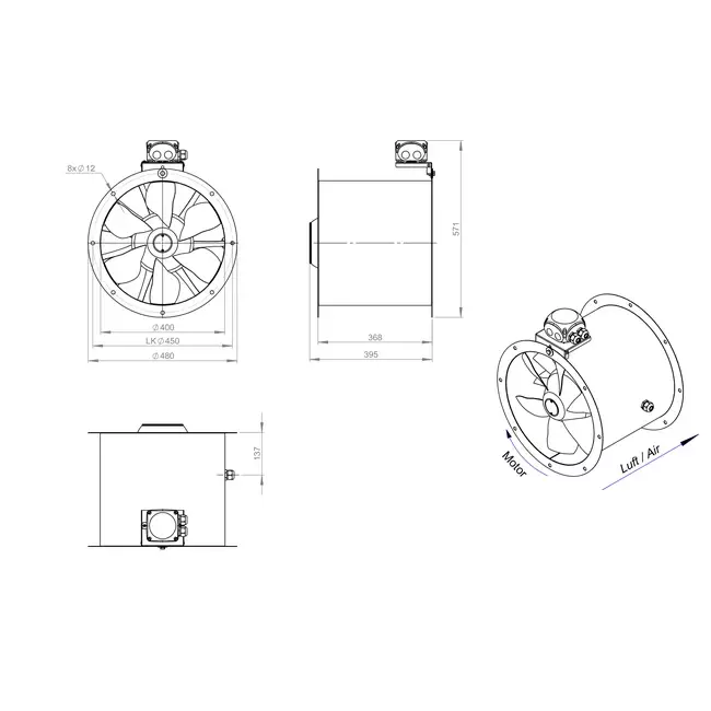 Axiaal 400 mm kanaalventilator - AL 400 D42U 03 CFG
