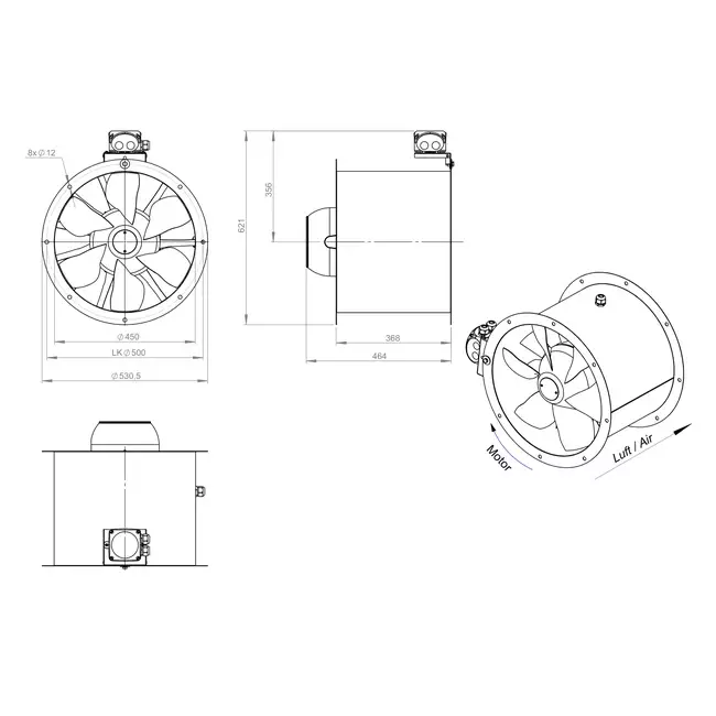Axiaal 450 mm kanaalventilator - AL 450 D2 01 CFG