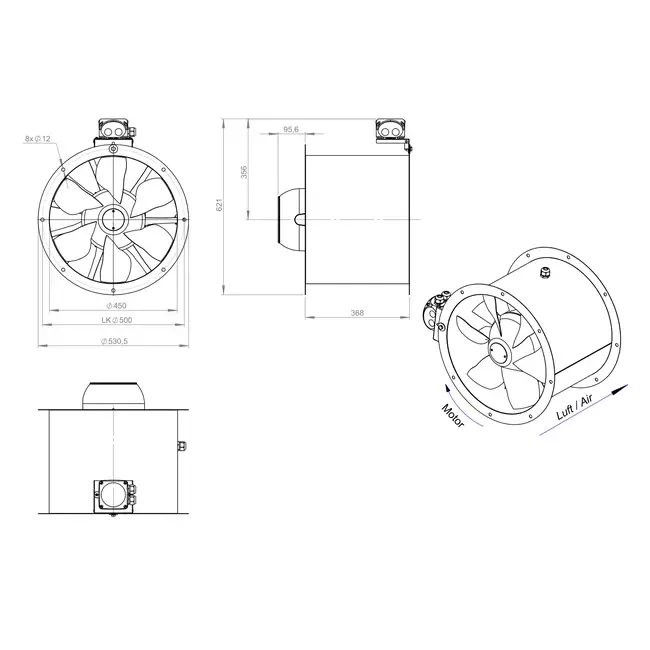 Axiaal 450 mm kanaalventilator - AL 450 D42U 01 CFG