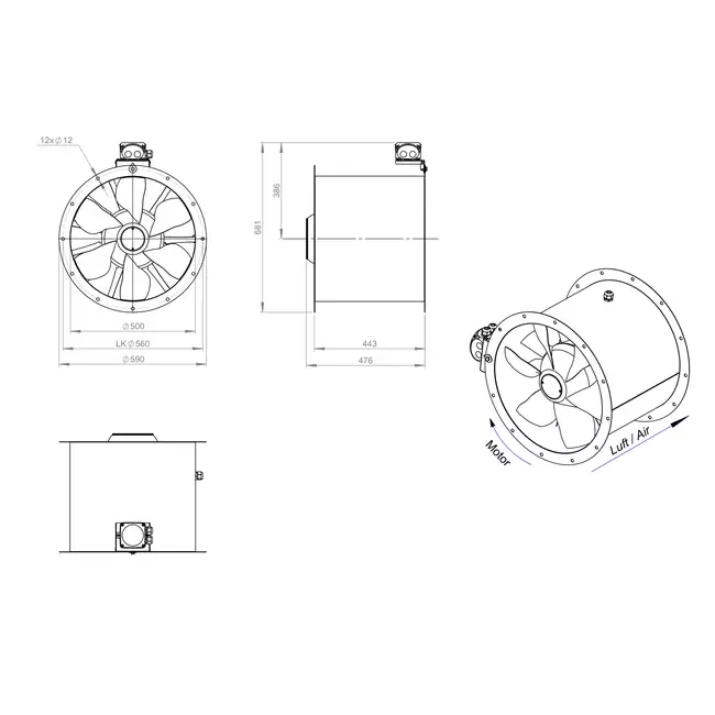 Axiaal 500 mm kanaalventilator - AL 500 D42U 02 CFG