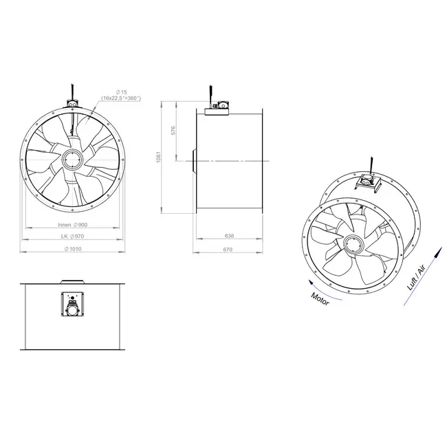 Axiaal 900 mm kanaalventilator - AL 900 D4 02 CFG