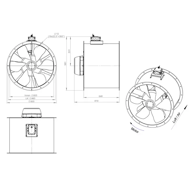 Axiaal 800 mm kanaalventilator - AL 800 D4 06 CFG