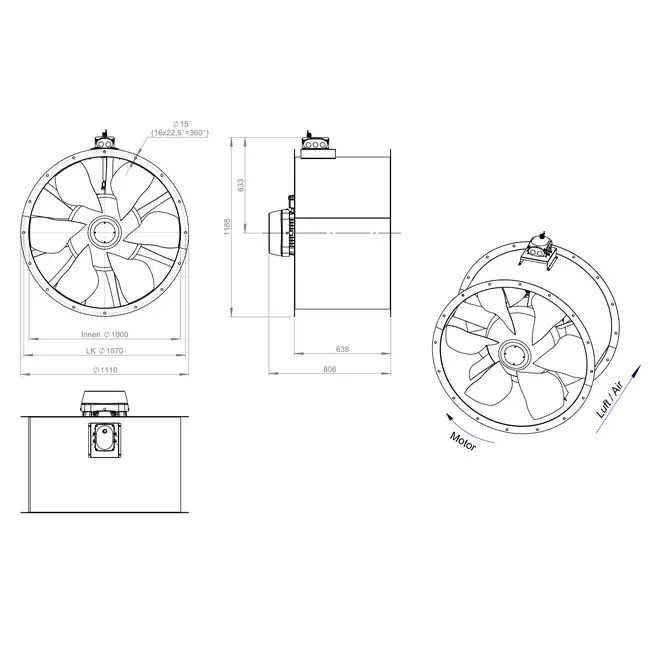 Axiaal 1000 mm kanaalventilator - AL 1000 D4 02 CFG