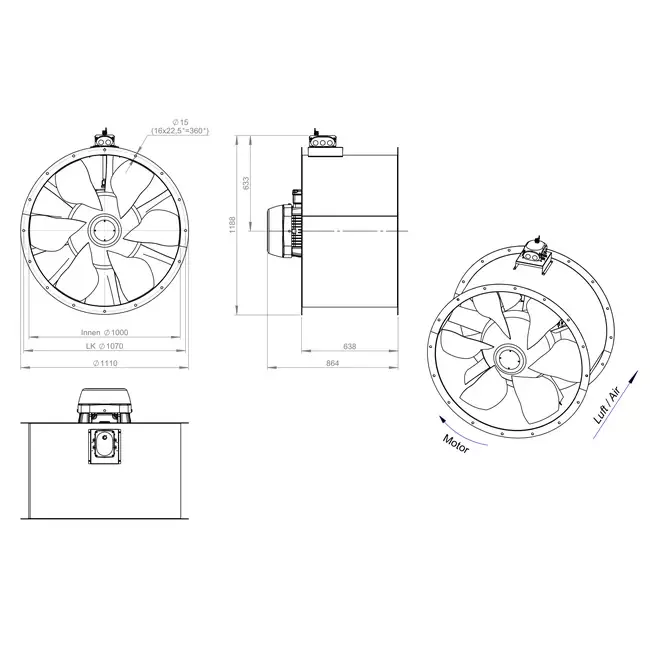 Axiaal 1000 mm kanaalventilator - AL 1000 D4 03 CFG