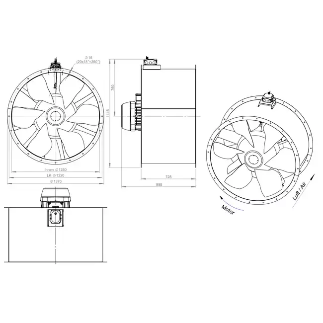 Axiaal 1250 mm kanaalventilator - AL 1250 D6 02 CFG