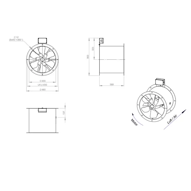 Axiaal 400 mm kanaalventilator rookgas F400 - AL 400 D2 F4 02 CFG