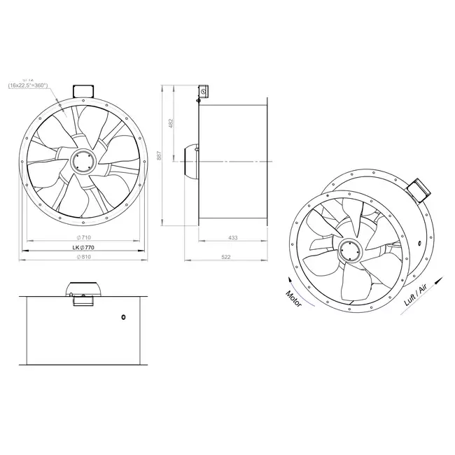 Axiaal 710 mm kanaalventilator rookgas F400 - AL 710 D6 F4 01 CFG
