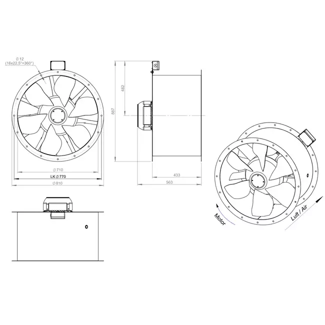 Axiaal 710 mm kanaalventilator rookgas F300- AL 710 D4 F3 03 CFG