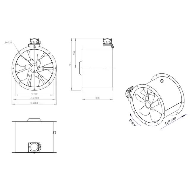 Axiaal 450 mm kanaalventilator - AL 450 D42U 02 CFG
