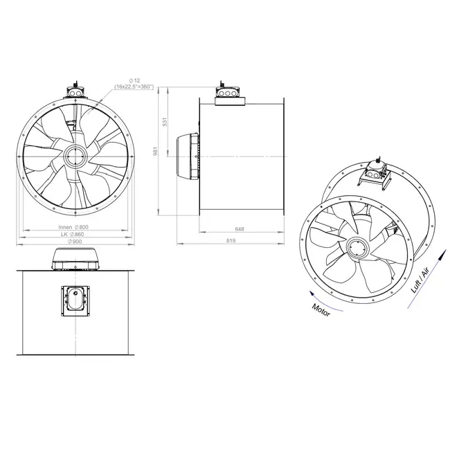 Axiaal 800 mm kanaalventilator - AL 800 D84U 03 CFG
