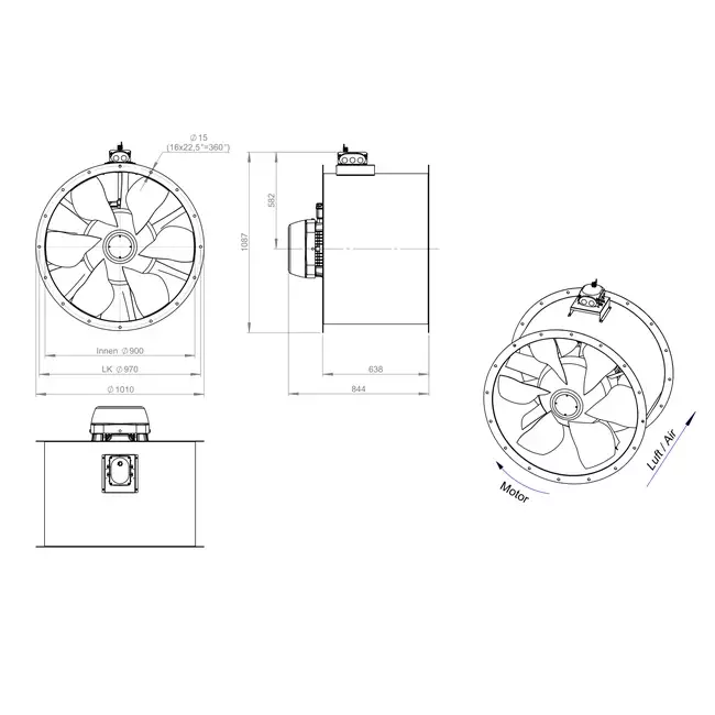 Axiaal 900 mm kanaalventilator - AL 900 D84U 03 CFG