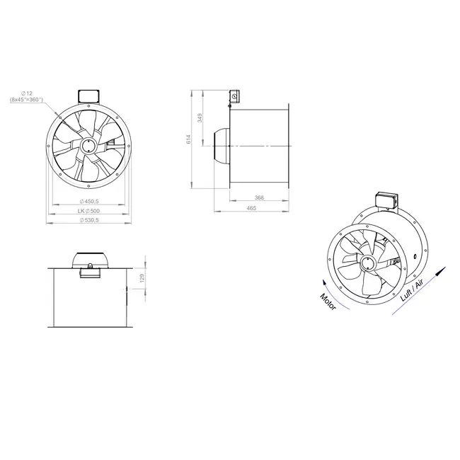 Axiaal 450 mm kanaalventilator rookgas F300- AL 450 D42U F3 01 CFG