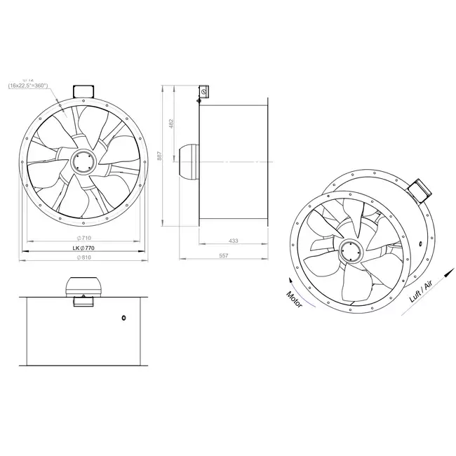 Axiaal 710 mm kanaalventilator rookgas F300- AL 710 D84U F3 02 CFG