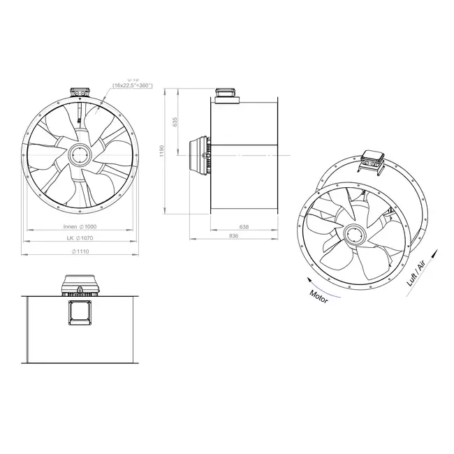 Axiaal 1000 mm kanaalventilator rookgas F400 - AL 1000 D84U F4 02 CFG