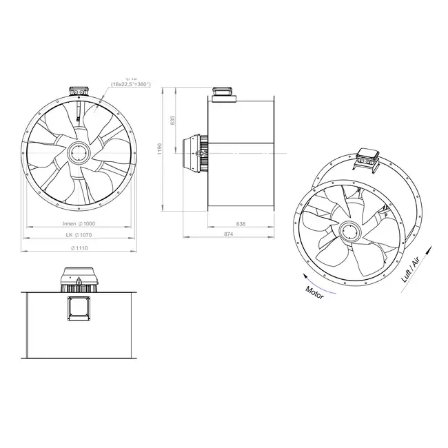 Axiaal 1000 mm kanaalventilator rookgas F400 - AL 1000 D84U F4 03 CFG