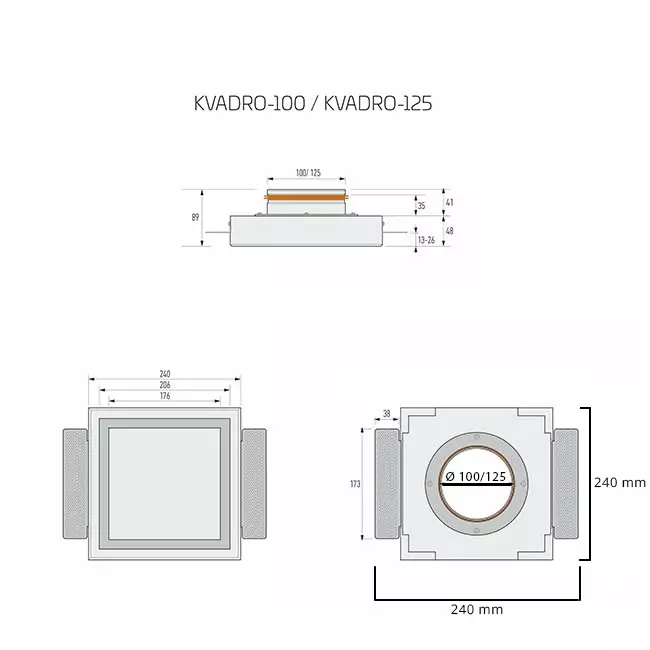 Ergovent instucbaar frameloos ventilatieventiel vierkant 125 mm