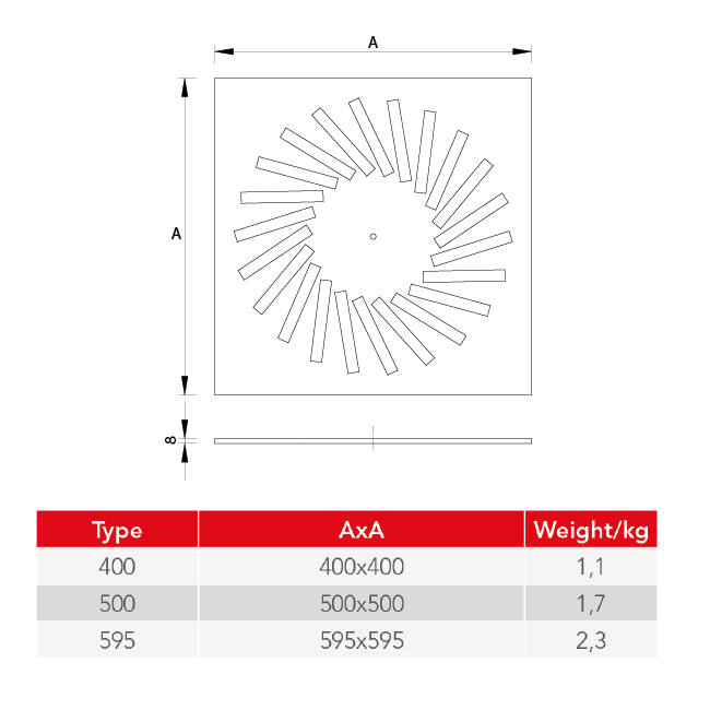 Wervelrooster staal met verstelbare deflectoren – 400x400 mm – RAL 9010
