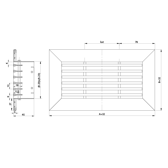 Staafrooster aluminium – met klemveren – 400x150 mm – RAL 9016