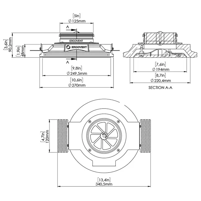 Ergovent instucbaar frameloos ventilatieventiel rond 125 mm - met coanda-effect